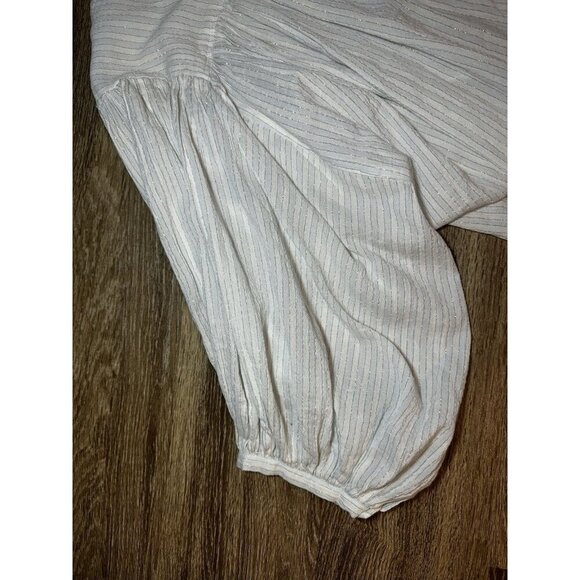 Bellerose Ink Top Blouse White Blue Metallic Stripe Half Sleeve Size 1 or Small - Picture 8 of 10